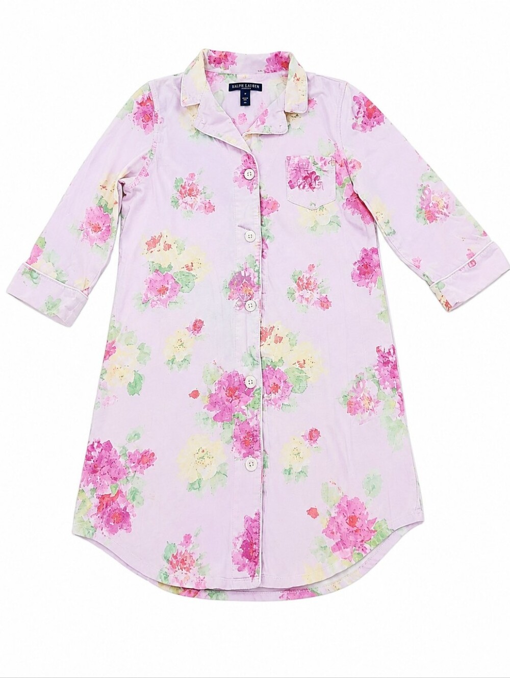 Lauren Ralph Lauren Pink Floral Cotton Button Front Nightshirt Size S